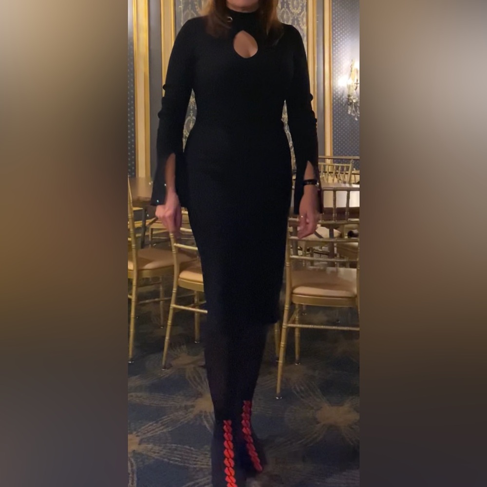 Chic Black Long Sleeve Dress with Chain Accent